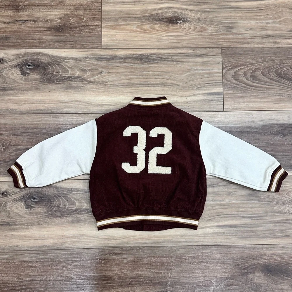 Rylee + Cru Toddler Boys Varsity Football Jacket 12-18 m Burgundy Corduroy NWOT